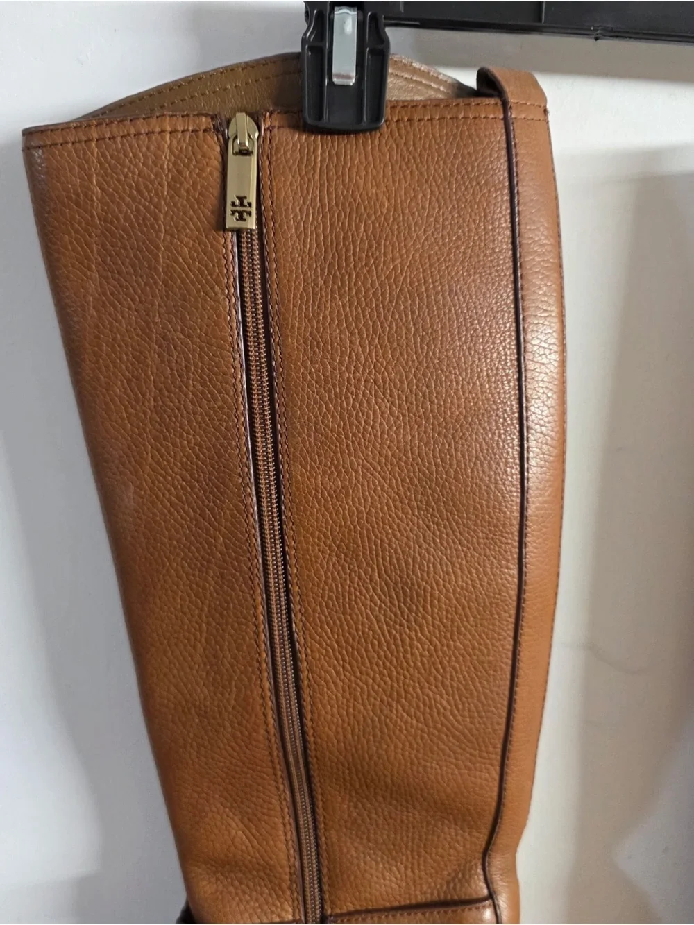 Tory Burch Cognac Leather Over-the-Knee Boots with Gold Logo